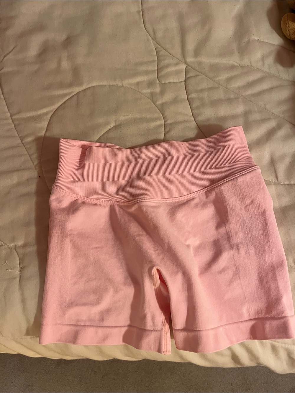 SHEIN Light Pink Ribbed High-Waist Bike Shorts
